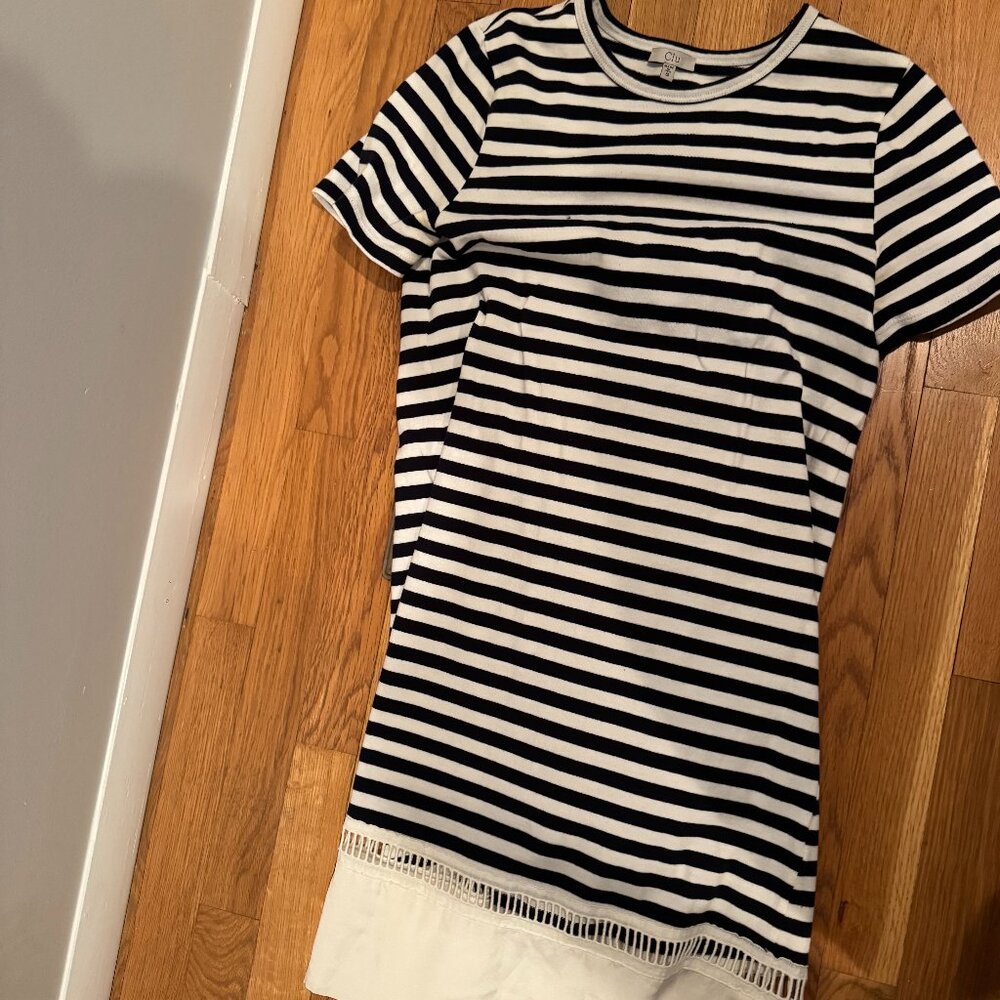 Clu navy and white striped tee shirt dress